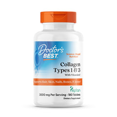 Doctor's BEST Collagen Types 1 and 3 bottle 1000 mg 180 tablets white bottle with orange cap