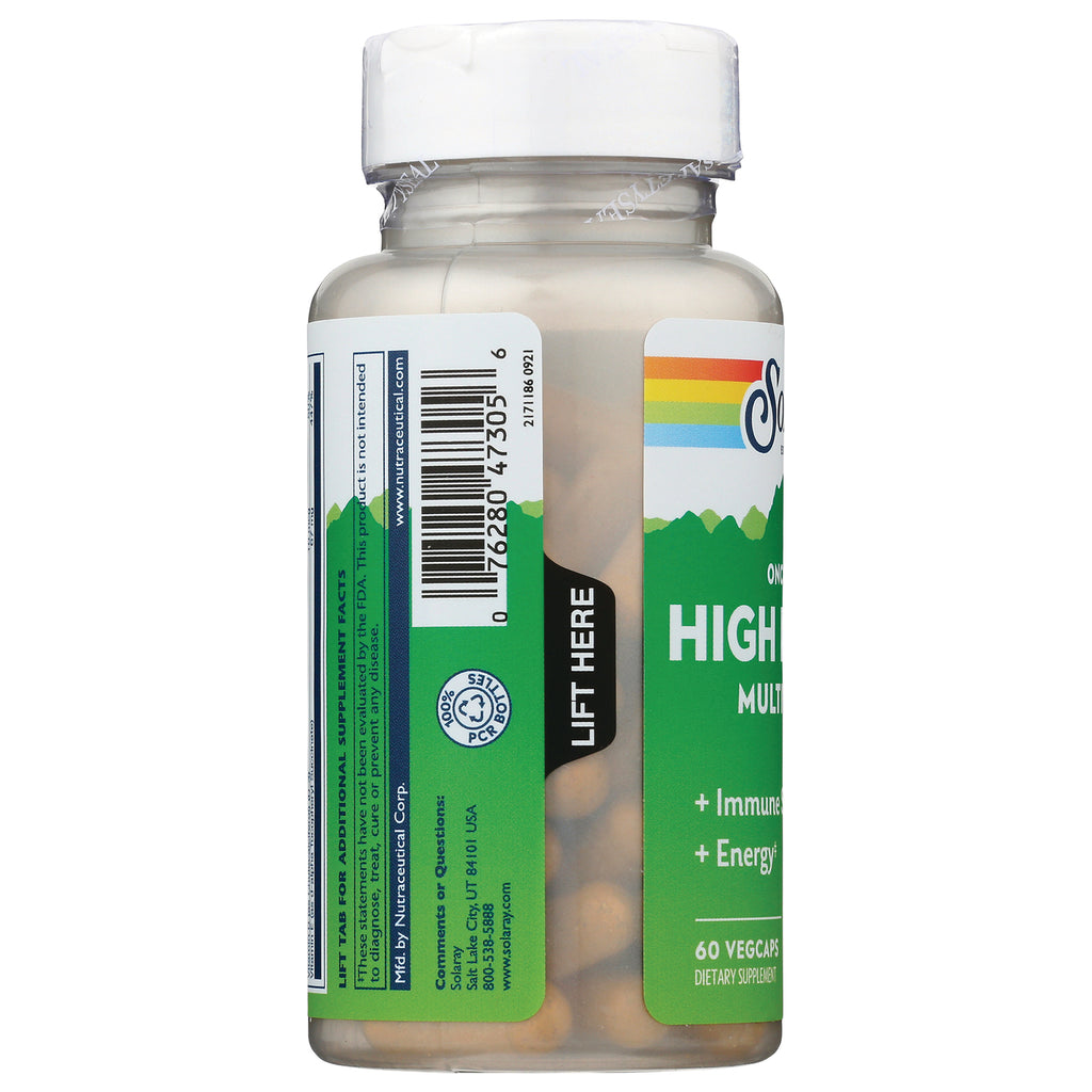 SLR364 | Side view of supplement bottle showing barcode, LIFT HERE tab and visible capsules through clear bottle - Thumbnail