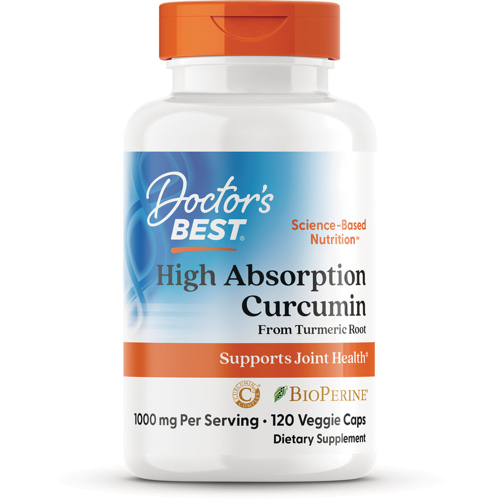 Doctor's BEST High Absorption Curcumin bottle front labeled Supports Joint Health 1000 mg per serving 120 veggie caps - Thumbnail