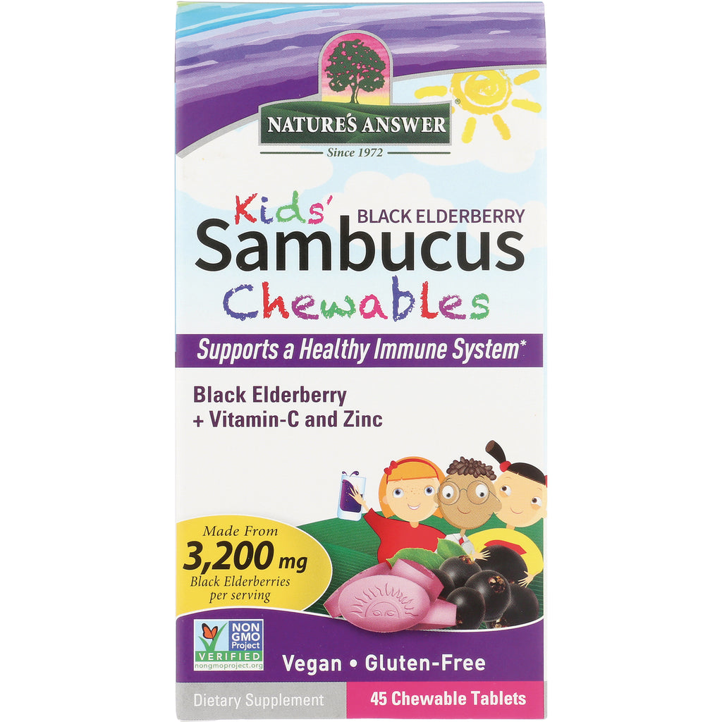 NAT404 | Nature's Answer Kids' Sambucus chewable tablets black elderberry, supports healthy immune system, 45 count - Thumbnail