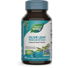 NW562 | Nature's Way Olive Leaf Premium Extract bottle front, 60 vegan capsules plant powered