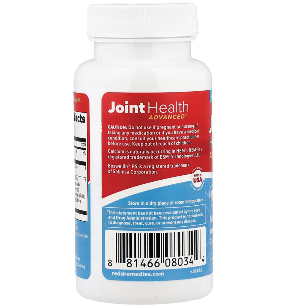 MEM003 | back of white supplement bottle labeled Joint Health Advanced with caution text and barcode - Thumbnail