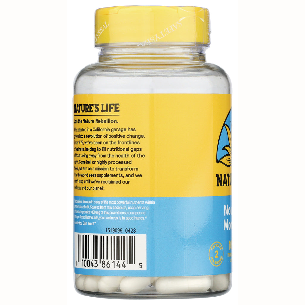 HS059 | back of yellow and blue supplement bottle label showing product text, barcode, and white capsules visible through clear bottle - Thumbnail