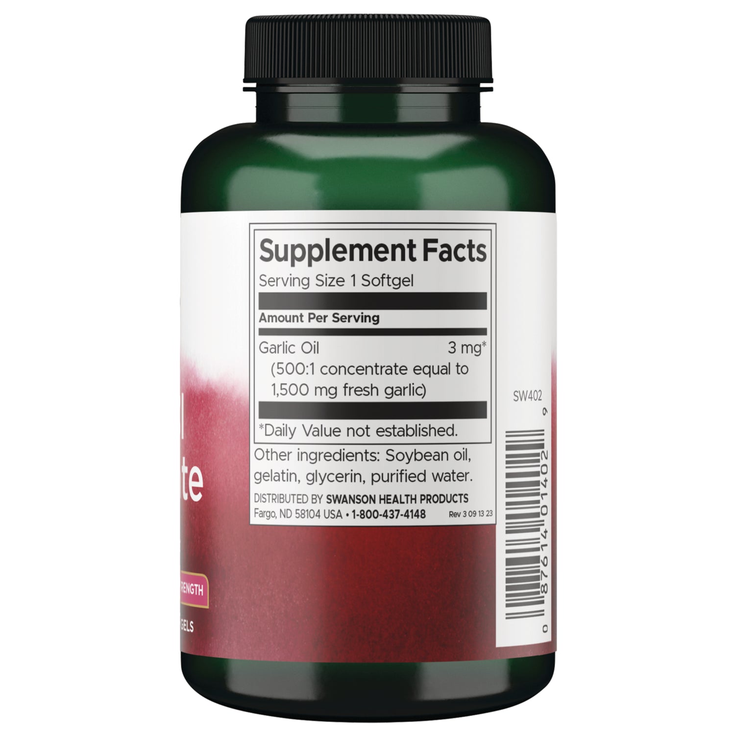 SW402 | Back label with supplement facts and serving information