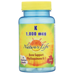 NSL045 | Nature's Life Phylloquinone K-1 1,000 mcg bottle for bone support, 50 vegetarian capsules
