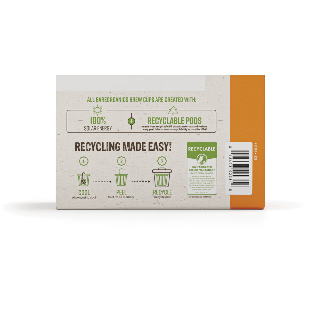 BOR016 | Box back showing recycling instructions, recyclable pods claim and barcode on beige and orange packaging - Thumbnail