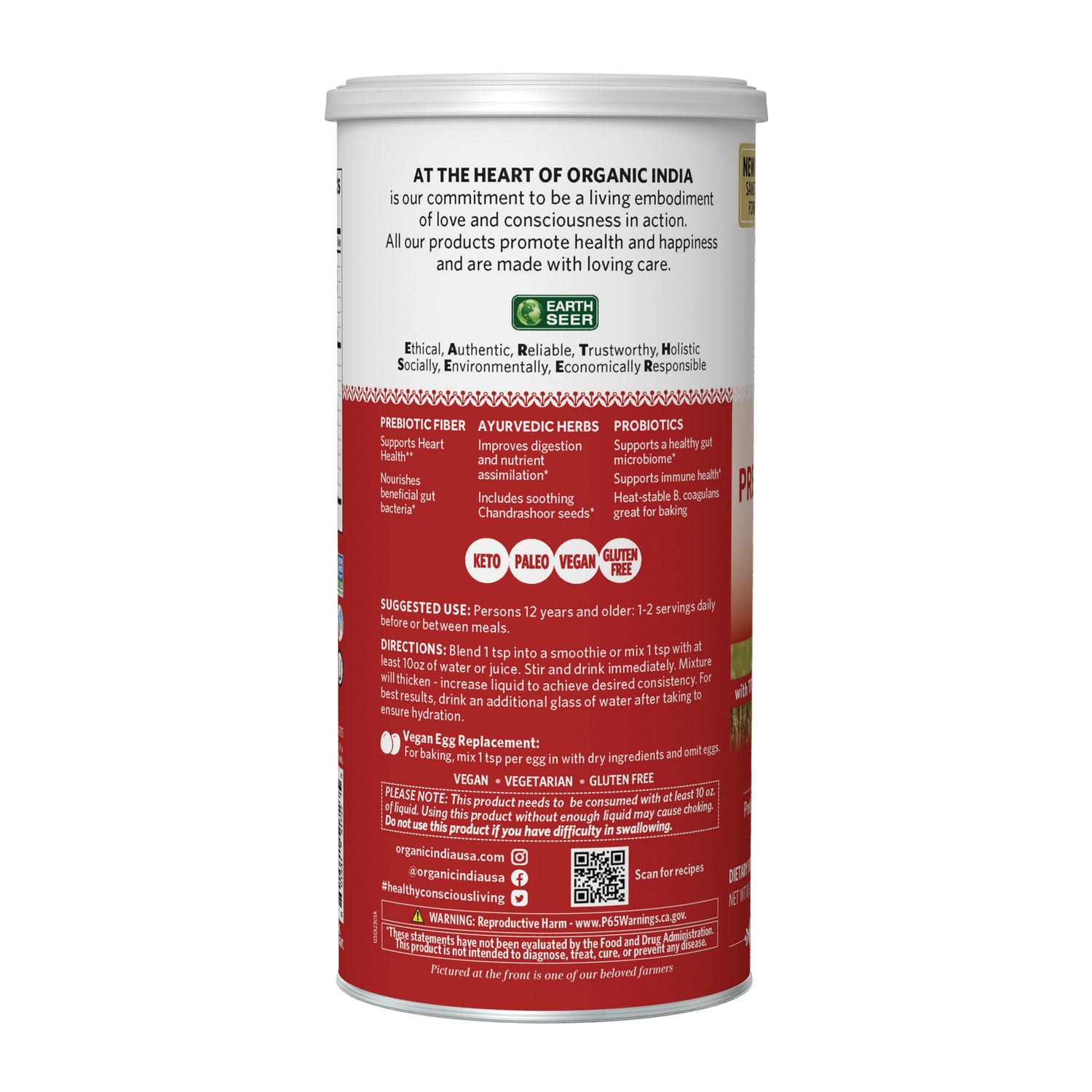 RGN112 | back of red and white supplement can showing ingredient panel, directions, and keto paleo vegan gluten free badges