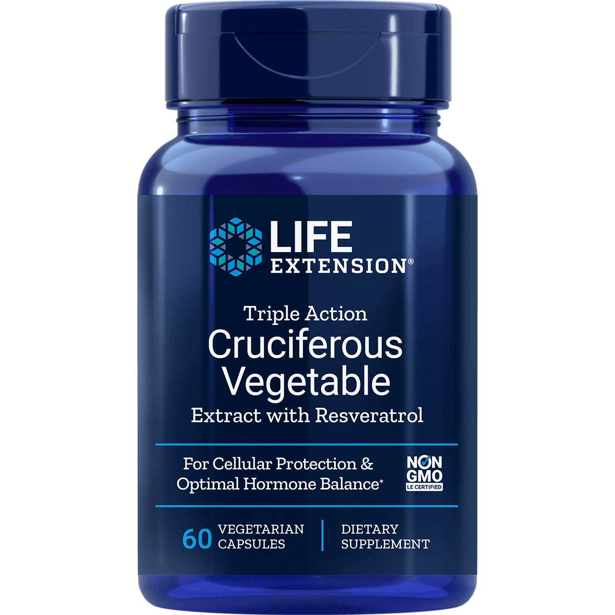 LE105 | Life Extension Triple Action Cruciferous Vegetable extract bottle, 60 vegetarian capsules