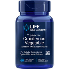 LE105 | Life Extension Triple Action Cruciferous Vegetable extract bottle, 60 vegetarian capsules