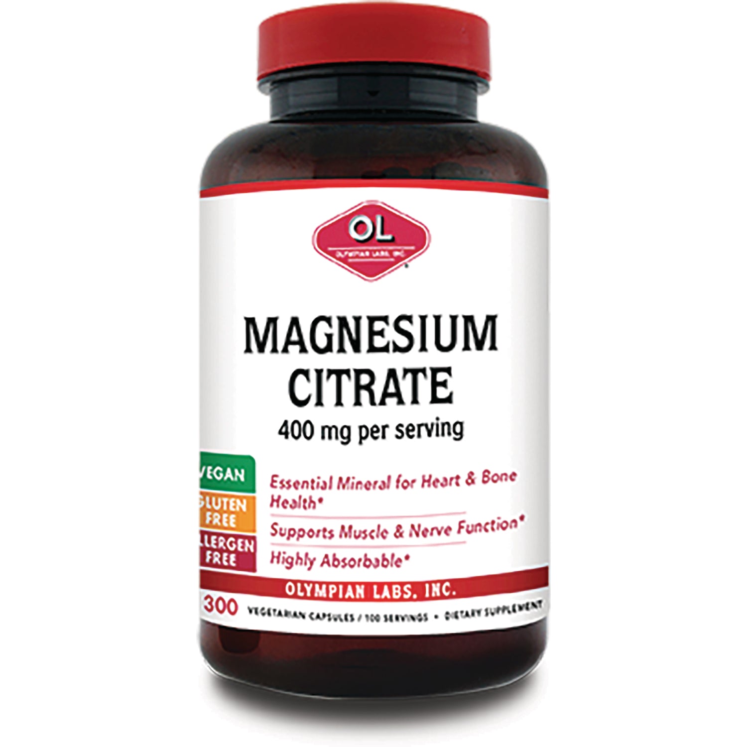 OL158 | Bottle of Olympian Labs Magnesium Citrate supplement 400 mg per serving, front label