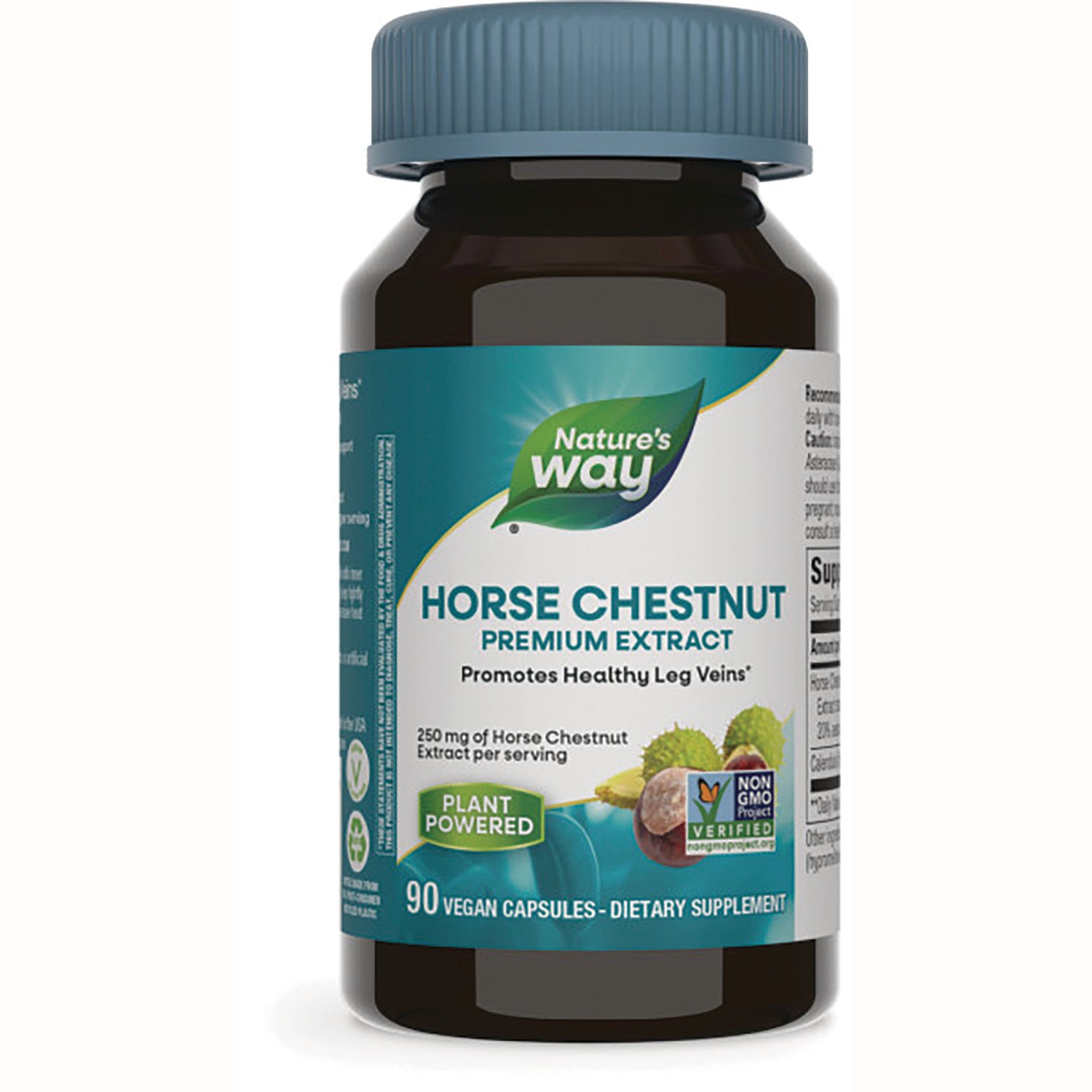 NW527 | Nature's Way Horse Chestnut premium extract bottle showing label and 90 vegan capsules