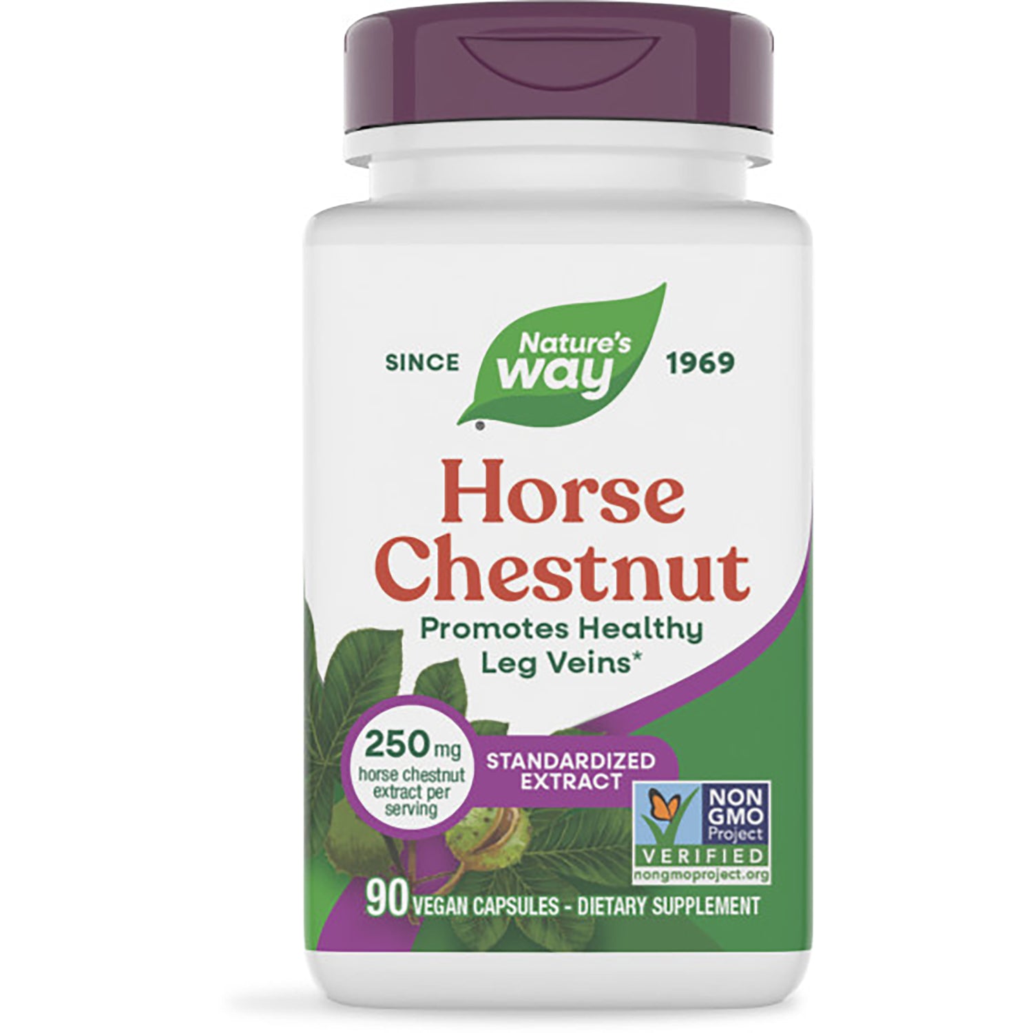 NW527 | Nature's Way Horse Chestnut premium extract bottle showing label and 90 vegan capsules