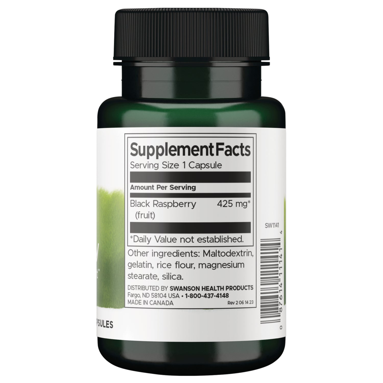 SW1141 | Back label with supplement facts and serving information