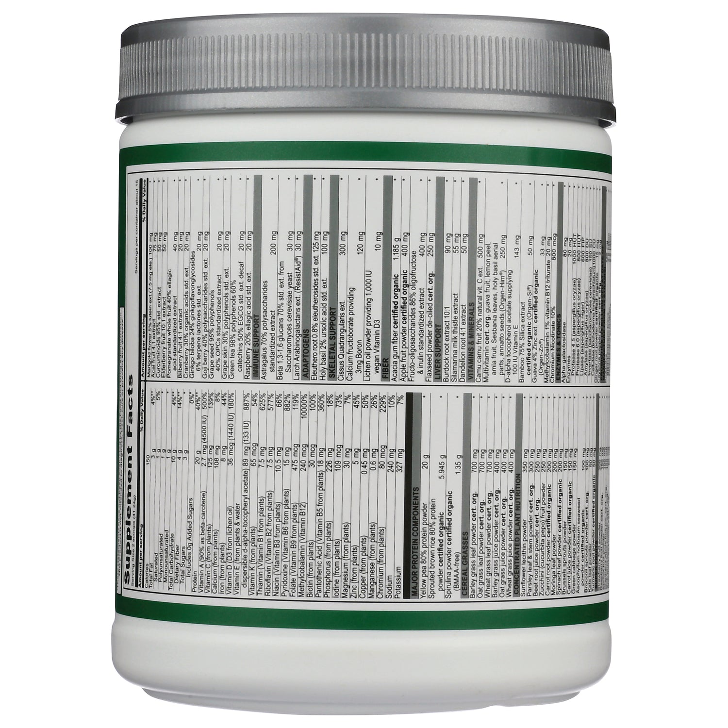 VH033 | Back of supplement powder jar showing Supplement Facts and ingredients panel
