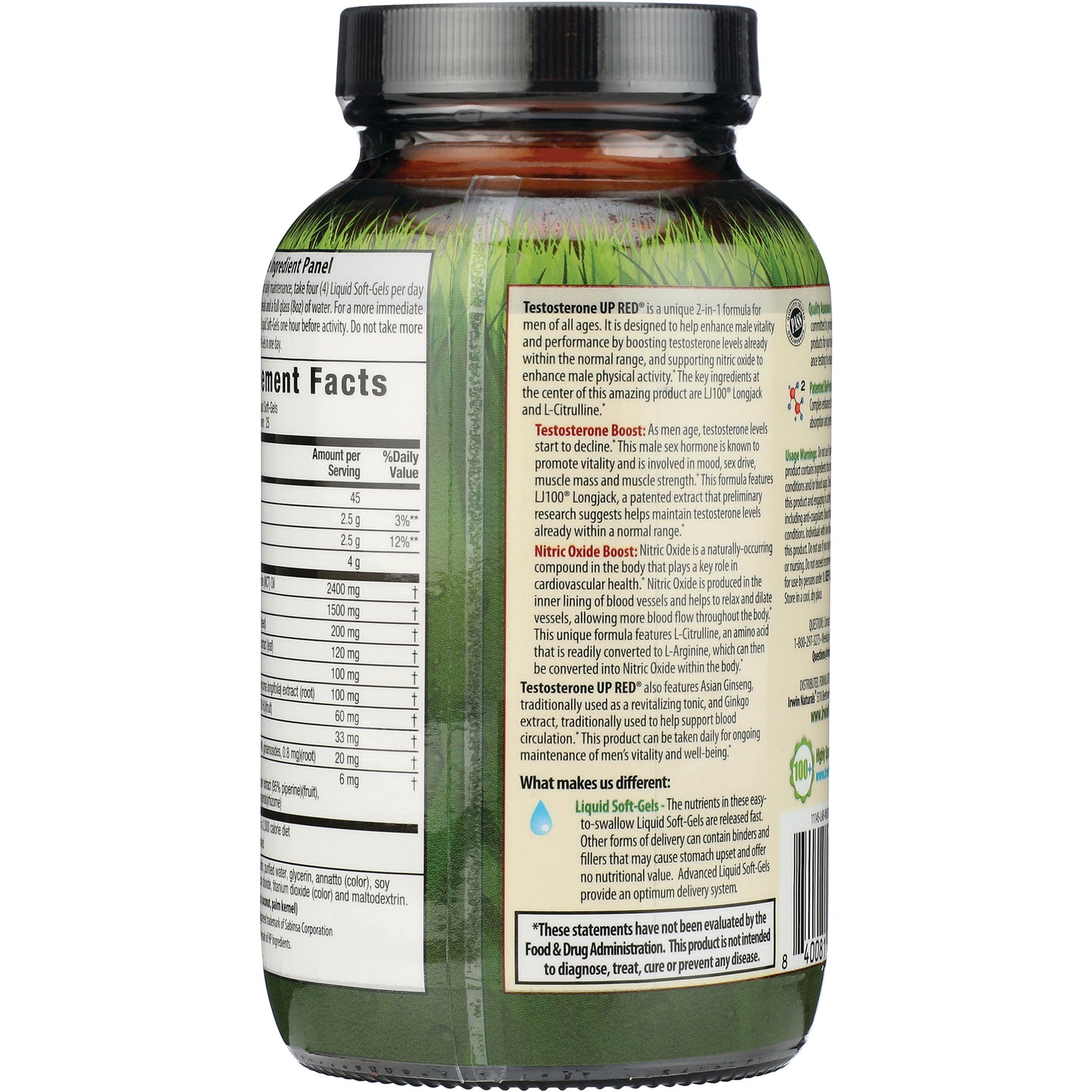 IR265 | Back label with Supplement Facts, ingredient panel and usage information on green supplement bottle