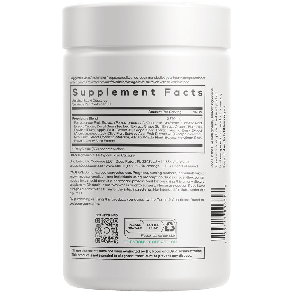 CDG054 | back of white supplement bottle showing Supplement Facts panel, ingredients and barcode - Thumbnail