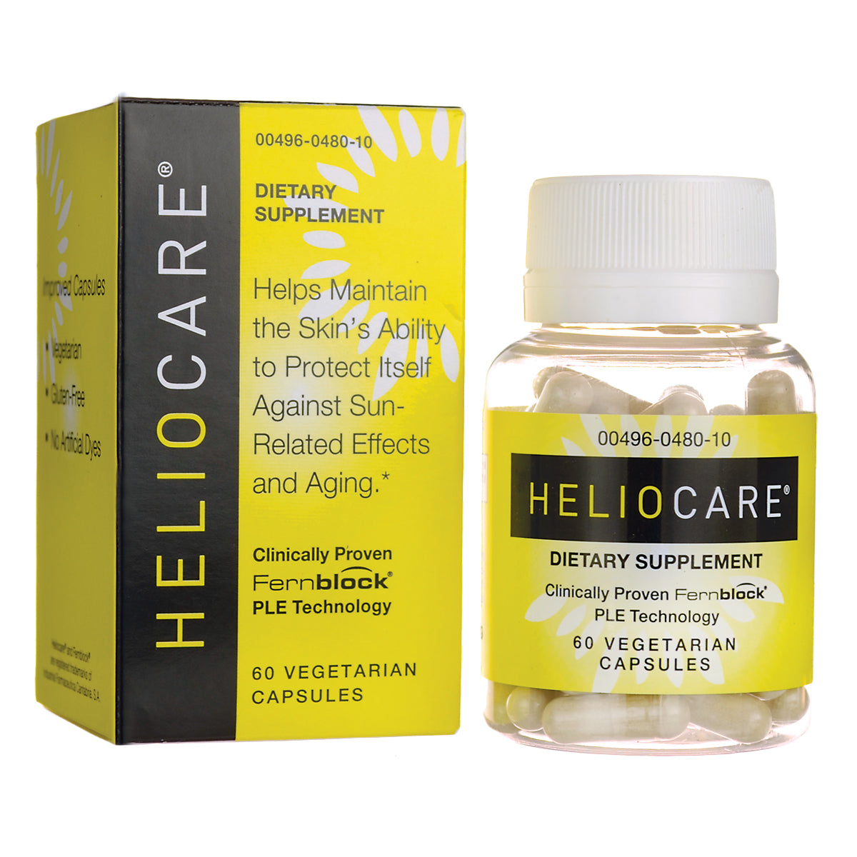 FDH001 | HelioCare yellow box and bottle labeled dietary supplement 60 vegetarian capsules