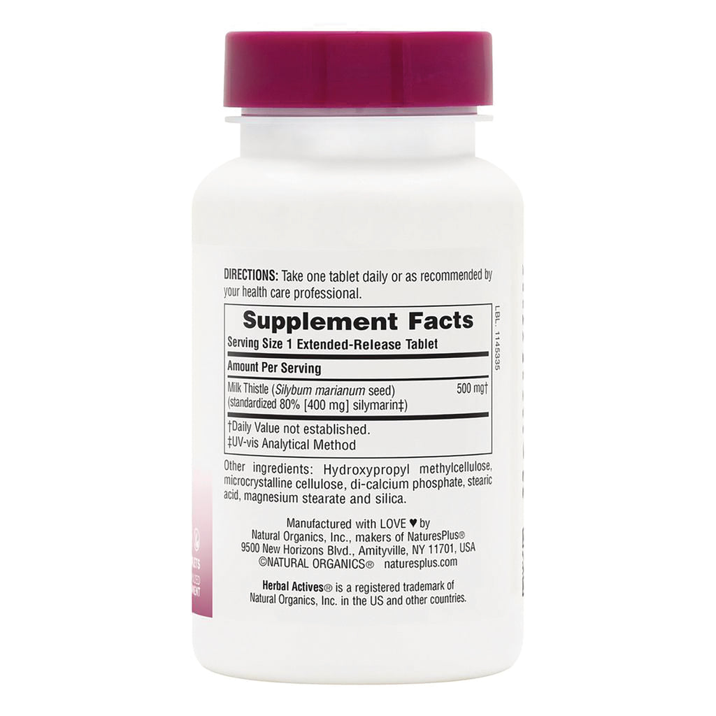 NTP020 | Back of supplement bottle showing Supplement Facts, directions, and milk thistle tablet ingredients - Thumbnail