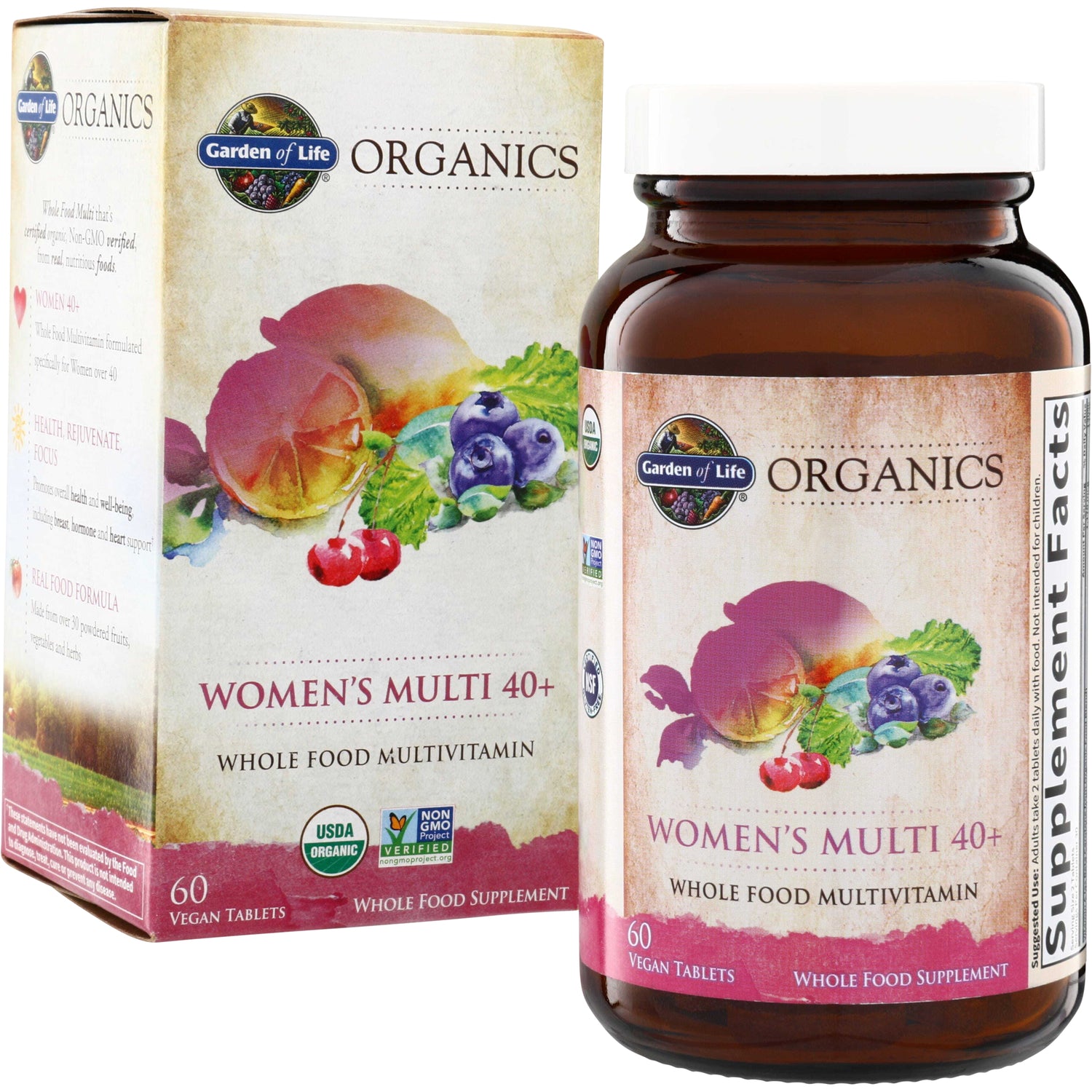 GLF366 | Garden of Life Organics Womens Multi 40+ whole food multivitamin, 60 vegan tablets