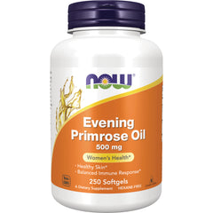 NWF883 | NOW Evening Primrose Oil 500 mg bottle, orange label, 250 softgels
