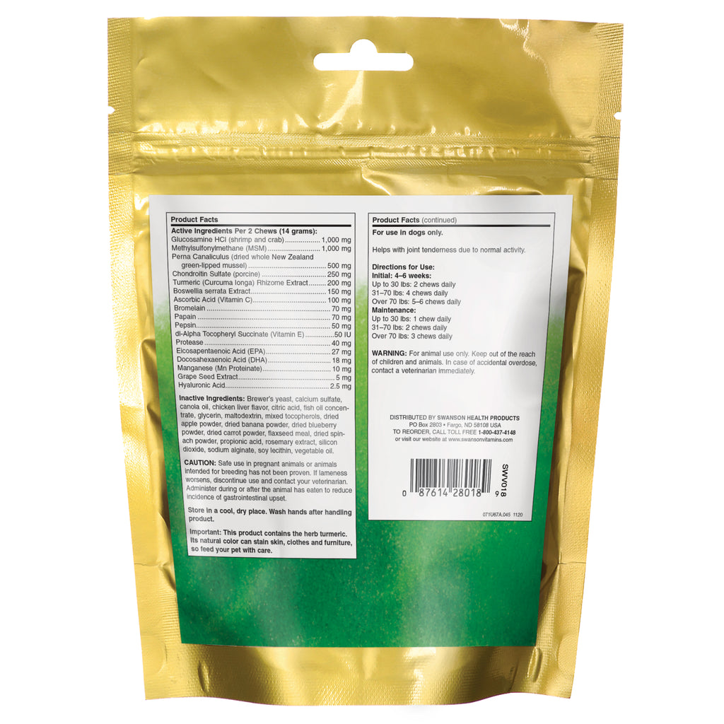 SWV018 | Back of gold resealable pouch showing Product Facts, directions for use, ingredients, and barcode - Thumbnail