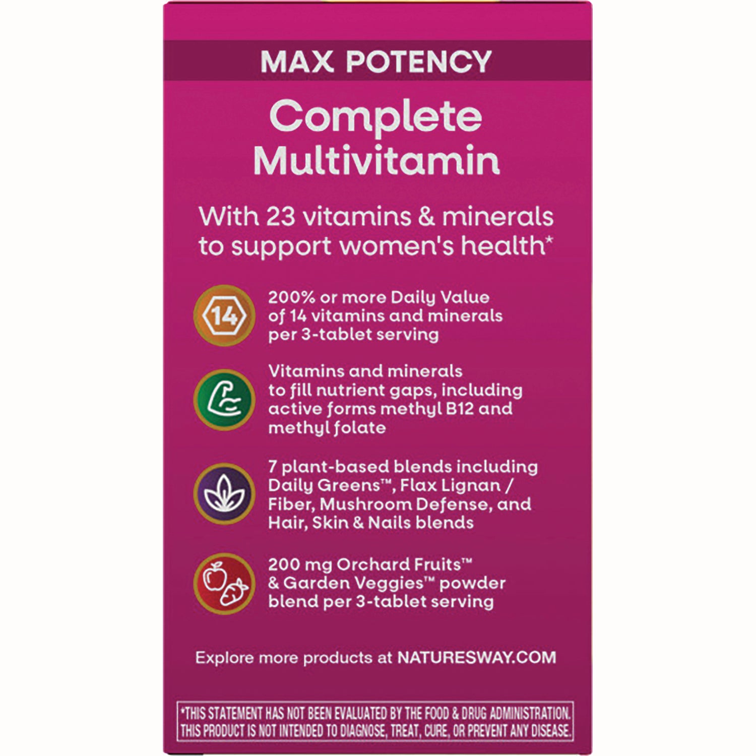 NW695 | product infographic listing Complete Multivitamin features and benefits for women's health