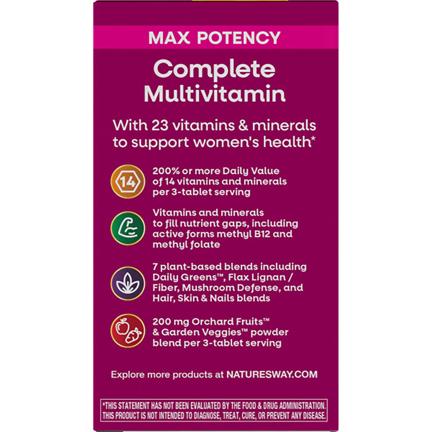 NW695 | product infographic listing Complete Multivitamin features and benefits for women's health