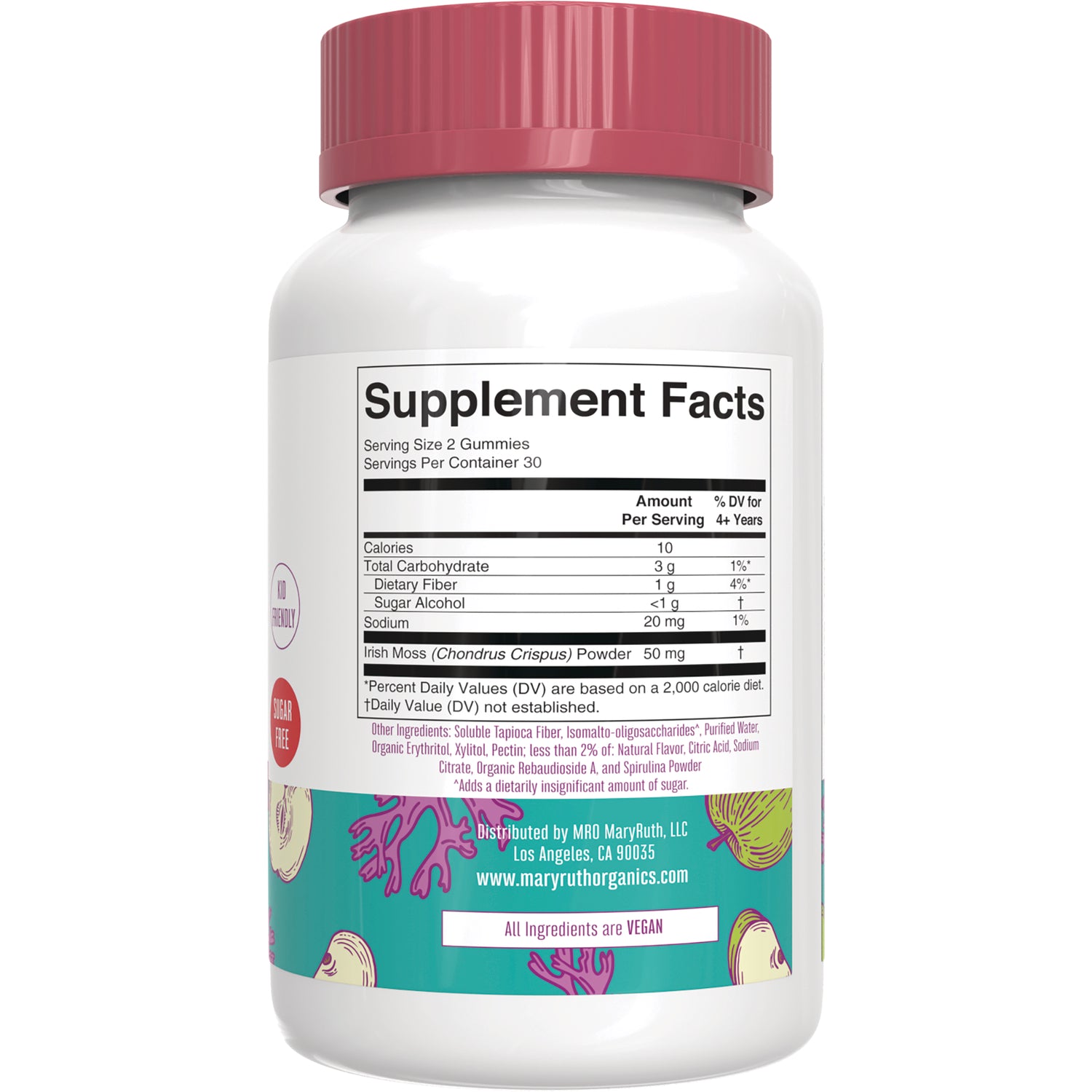 MRR034 | back label showing Supplement Facts panel and vegan ingredients statement