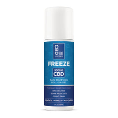 CBD007 | CBD Living Freeze roll-on bottle labeled CBD Living Freeze 500 mg CBD Nano CBD 3 fl oz