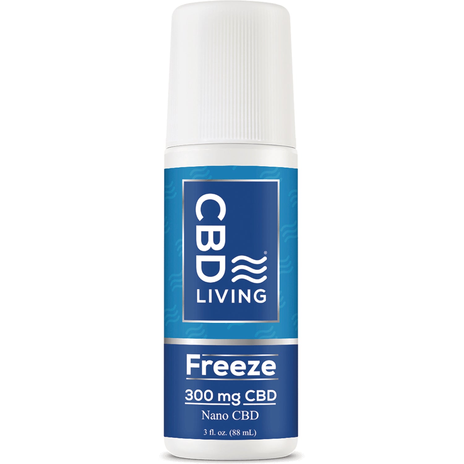 CBD007 | CBD Living Freeze roll-on bottle labeled CBD Living Freeze 300 mg CBD Nano CBD 3 fl oz