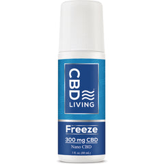 CBD007 | CBD Living Freeze roll-on bottle labeled CBD Living Freeze 300 mg CBD Nano CBD 3 fl oz