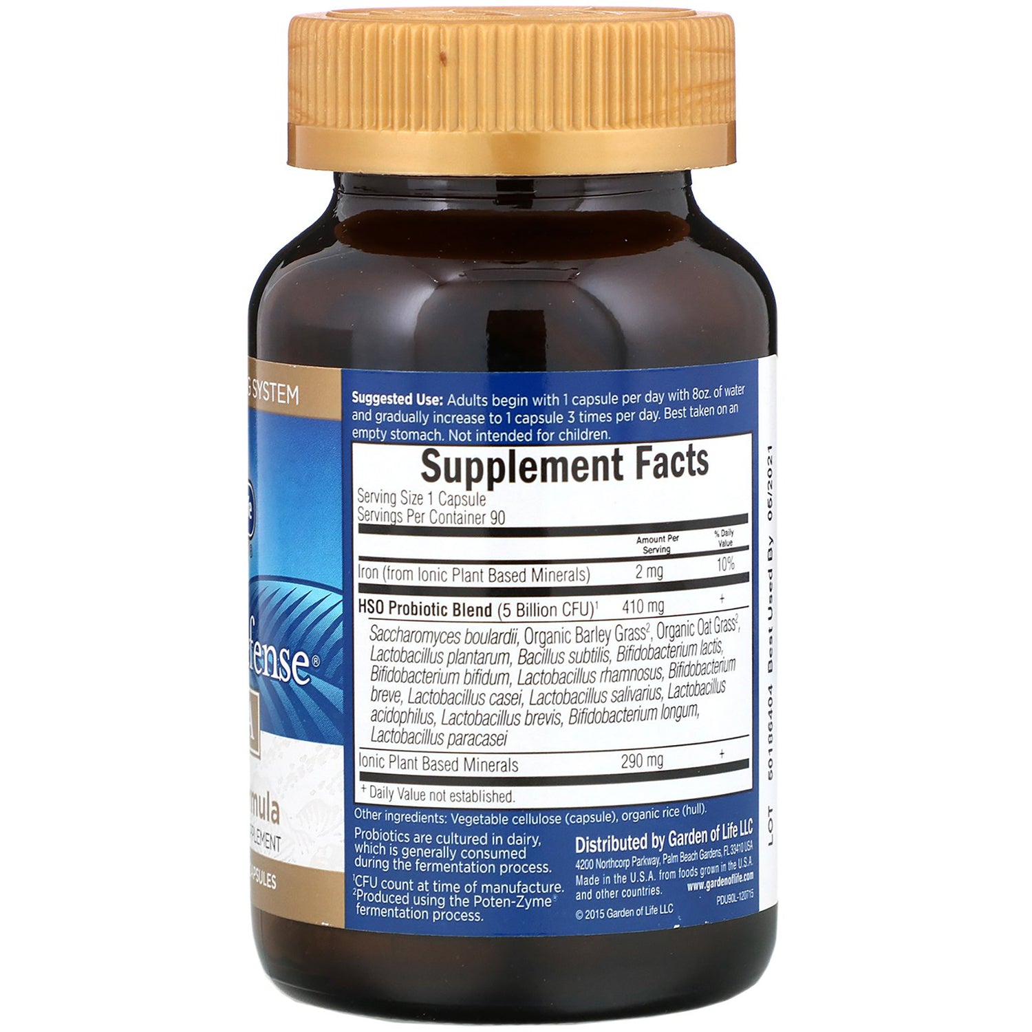 GLF019 | Bottle back label showing Supplement Facts panel and probiotic ingredient list