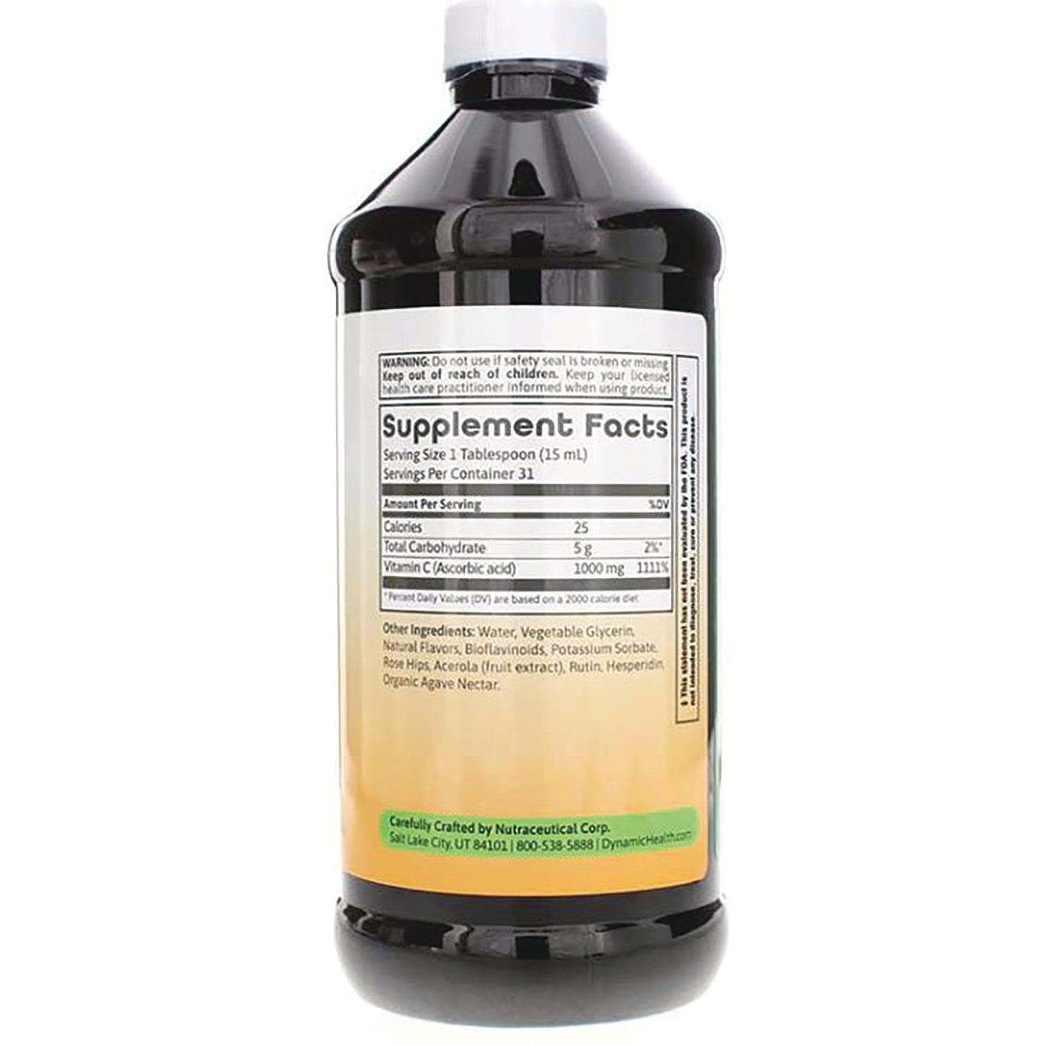 DYH050 | Supplement facts panel and ingredients on back of amber supplement bottle