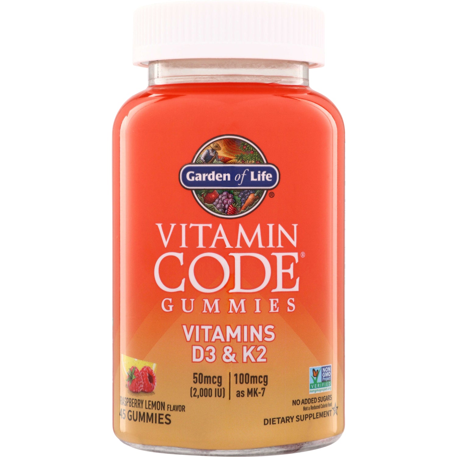 GLF377 | Garden of Life Vitamin Code Gummies Vitamins D3 & K2, raspberry lemon flavor, 45 gummies