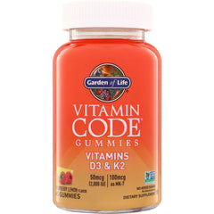 GLF377 | Garden of Life Vitamin Code Gummies Vitamins D3 & K2, raspberry lemon flavor, 45 gummies