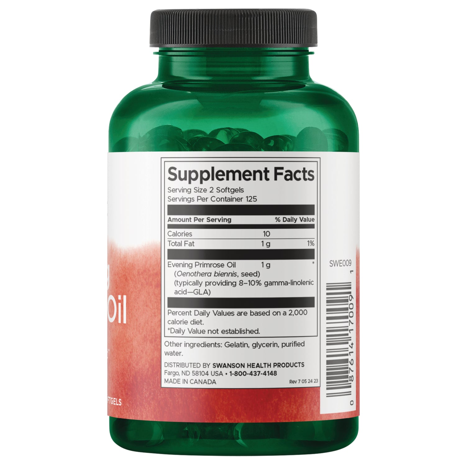SWE009 | Back label of supplement bottle showing Supplement Facts panel and barcode