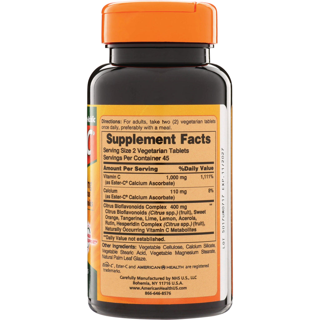 AM117 | Supplement Facts panel showing serving size 2 vegetarian tablets and Vitamin C 1,000 mg - Thumbnail