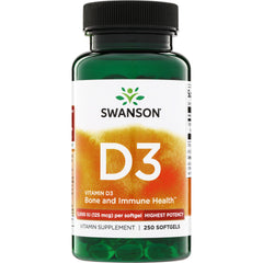 SW1371 | Swanson Vitamin D3 5,000 IU (125 mcg) per softgel, 250 softgels, Bone and Immune Health