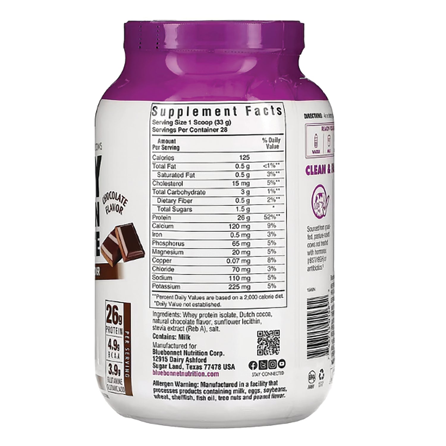 BLU132 | back of white and purple supplement jar showing Supplement Facts panel, ingredients and barcode
