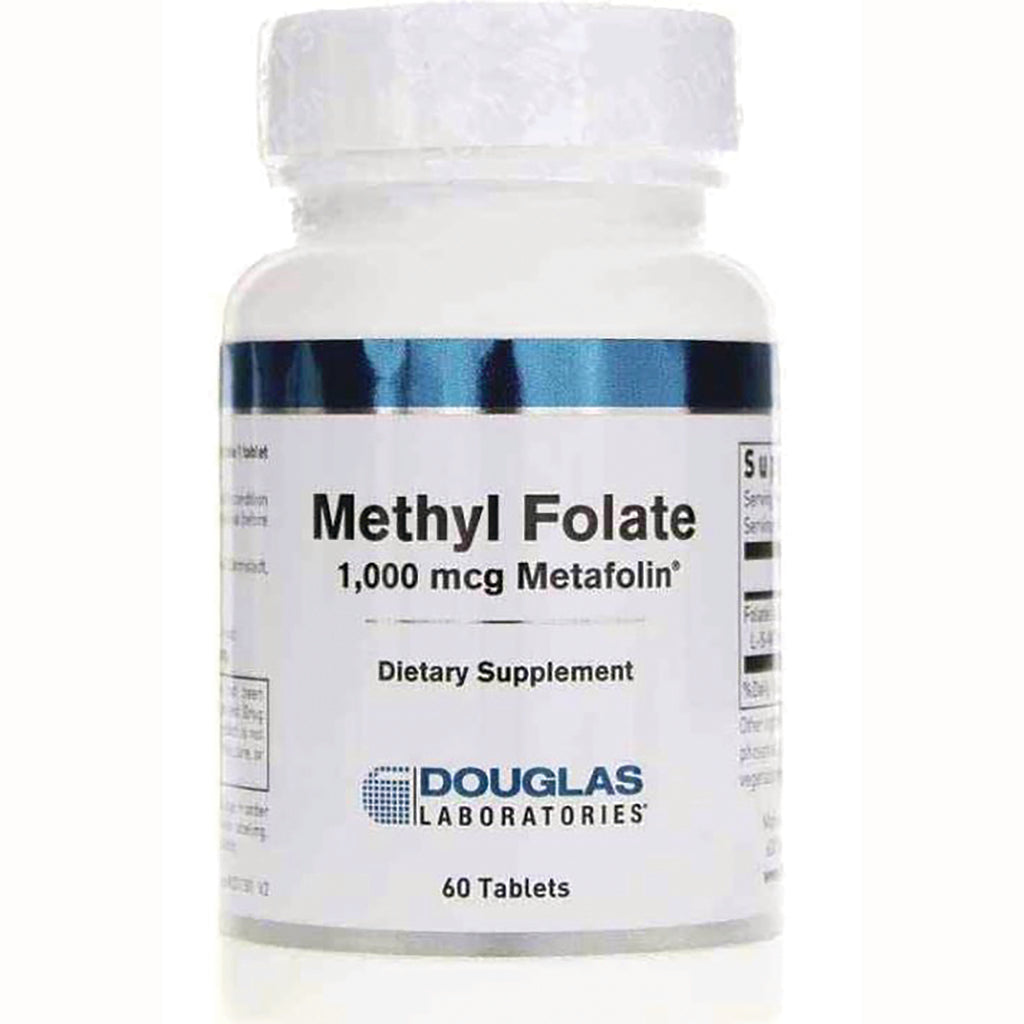 DGL037 | White bottle of Methyl Folate 1,000 mcg Metafolin dietary supplement by Douglas Laboratories, 60 tablets - Thumbnail