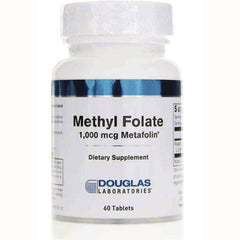 DGL037 | White bottle of Methyl Folate 1,000 mcg Metafolin dietary supplement by Douglas Laboratories, 60 tablets