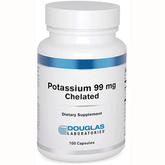 DGL024 | White Douglas Laboratories bottle labeled Potassium 99 mg Chelated dietary supplement, 100 capsules front view
