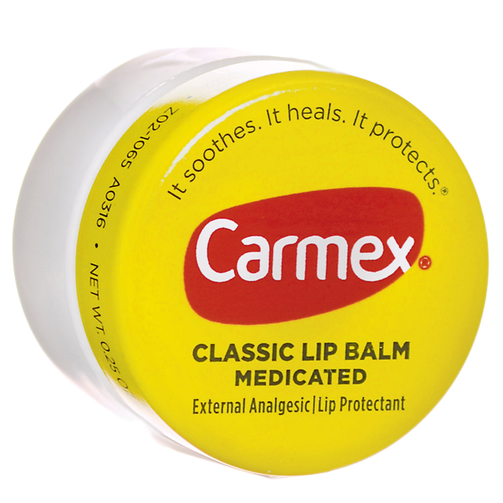 CRM007 | Carmex classic lip balm medicated round jar lid with yellow packaging and red logo - Thumbnail