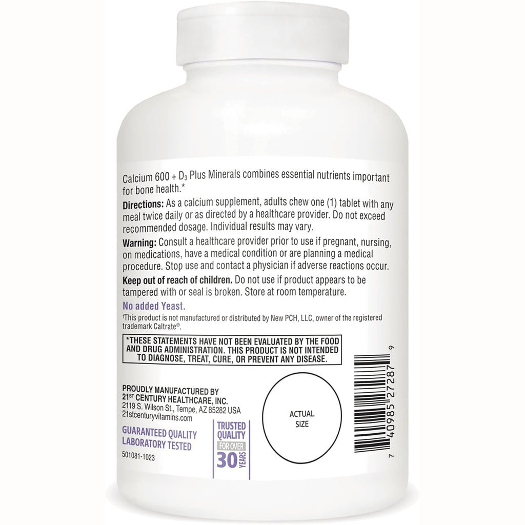 CNT204 | Back label showing directions, warning text, barcode and actual size circle on white supplement bottle - Thumbnail