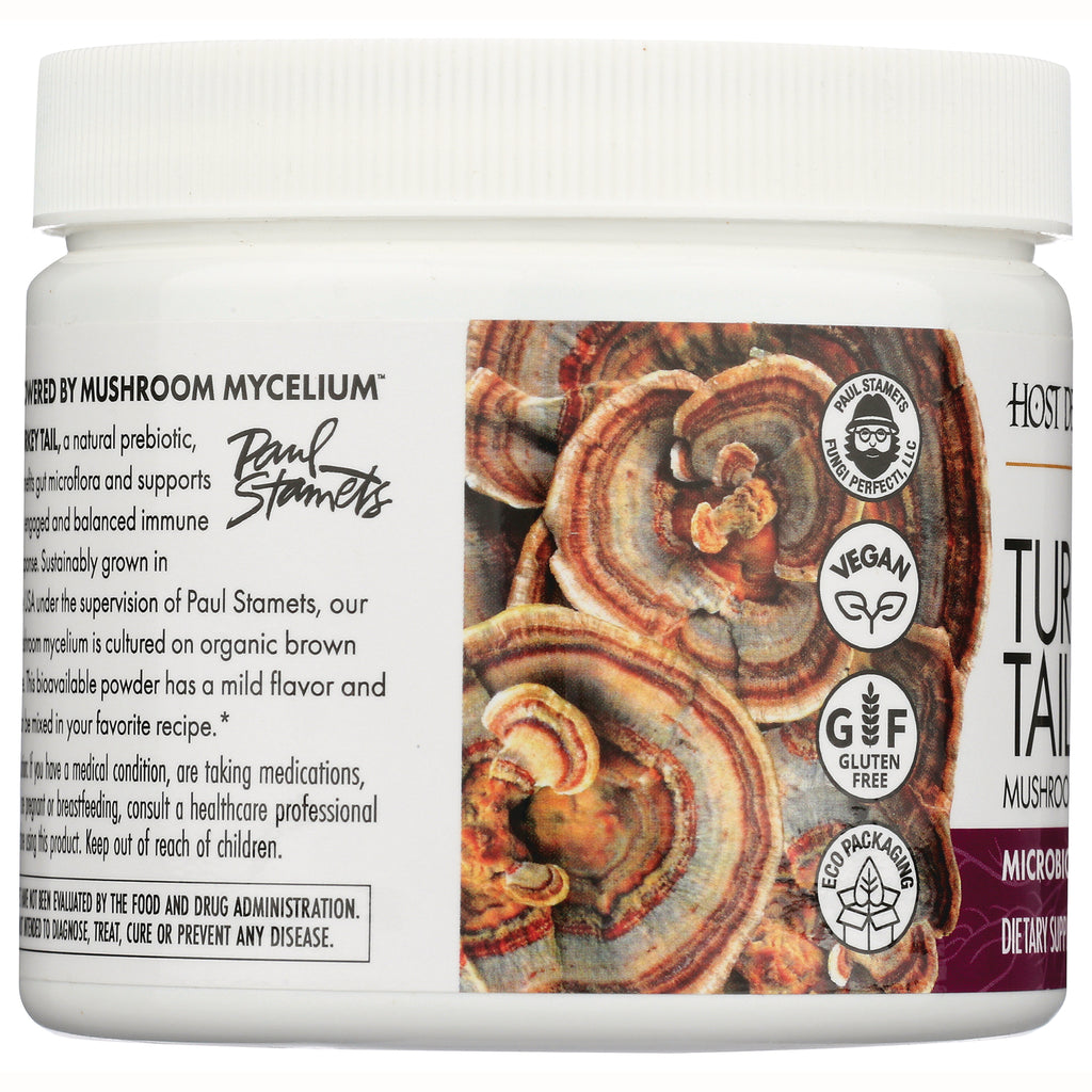 FUN050 | side label of white jar showing bracket mushrooms and certification icons vegan, gluten free, eco packaging - Thumbnail