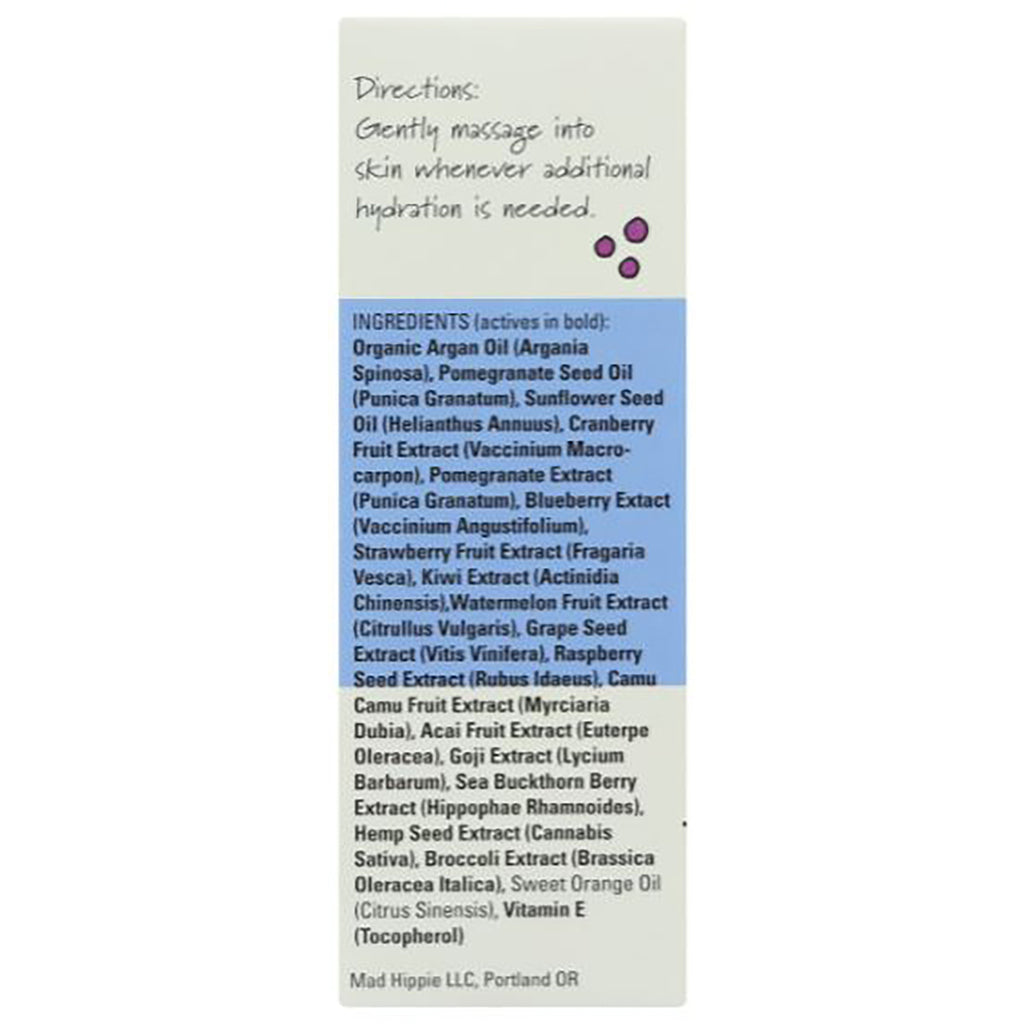 Back panel with directions and ingredients list including Organic Argan Oil, Pomegranate Seed Oil, and Vitamin E - Thumbnail