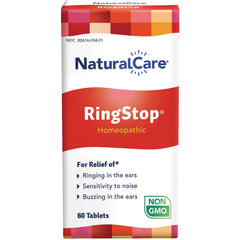 NAC55 | NaturalCare RingStop homeopathic 60-tablet box labeled Non GMO for ringing and buzzing in the ears
