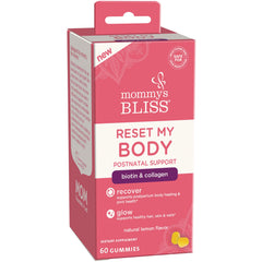MMB009 | Mommy's Bliss Reset My Body postnatal support gummies box, biotin & collagen, 60 gummies, natural lemon