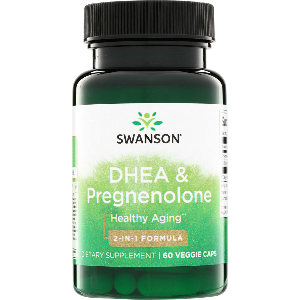 SWU829 | Swanson DHEA & Pregnenolone, Healthy Aging 2-in-1 formula dietary supplement, 60 veggie caps - Thumbnail