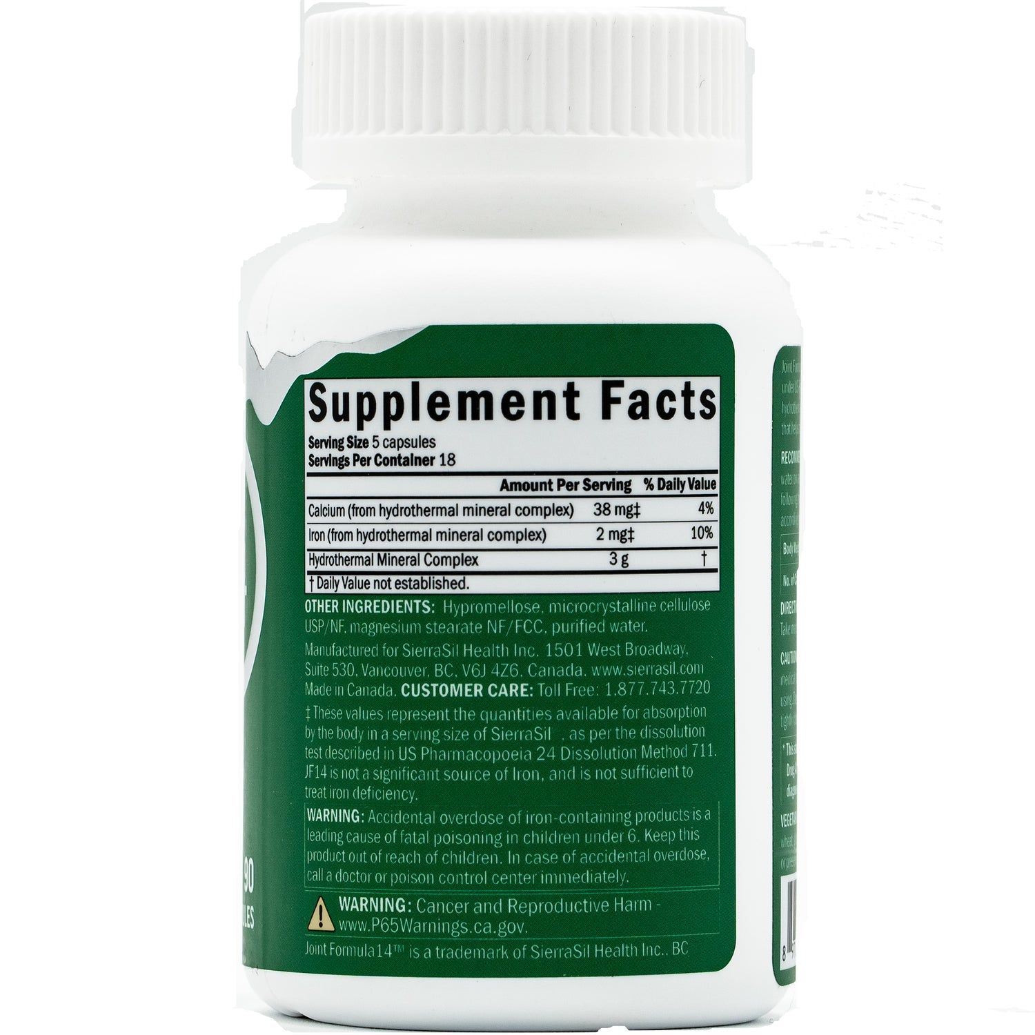 SIL001 | back of white supplement bottle showing Supplement Facts label and ingredient text
